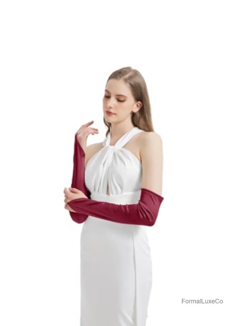 Satin Fingerless Long Gloves for Women Thumb Hole Costume Gloves